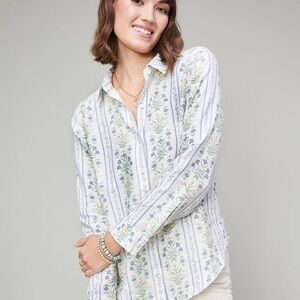 Spartina 449 Callie Linen Shirt Peeples Song Sweet Floral Stripe Button Up Small